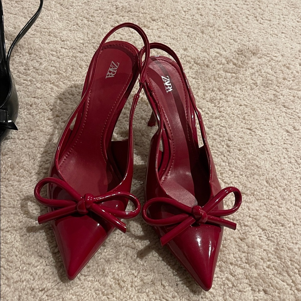 Zara Women's Burgundy Slingback Heels NEW NEVER WORN